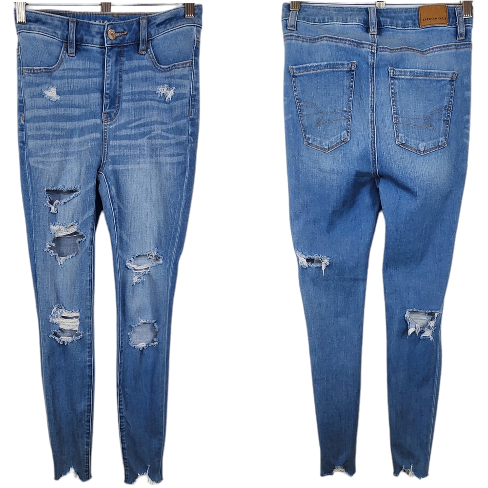 American Eagle Dream Hi-Rise Jegging Ripped Distressed Raw Hem 0 Regular